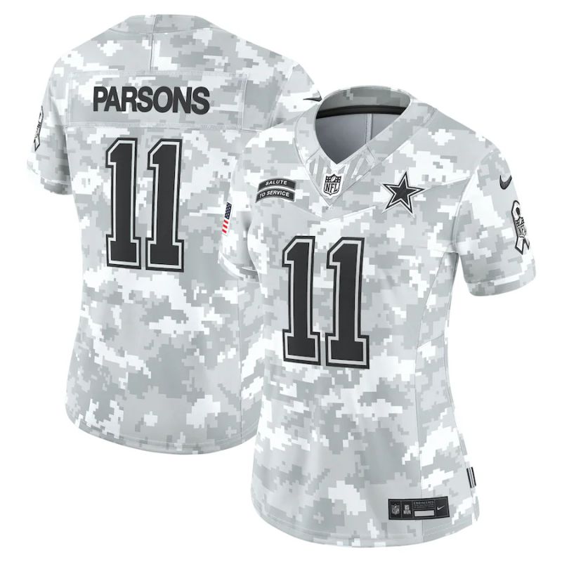 Women Dallas Cowboys 11 Parsons Nike Arctic Camo 2024 Salute to Service Limited NFL Jersey